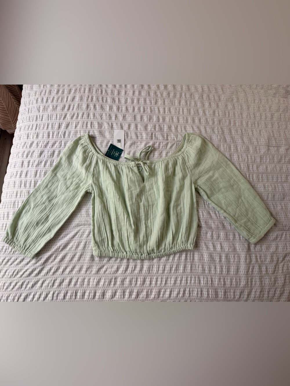 Roxy Light Green Off-Shoulder Crop Top